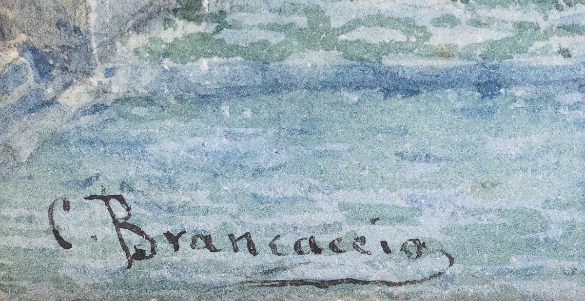 Giovanni Brancaccio, " Giochi di Bimbi", firmato, Acquerello su cartone, Epoca '900-photo-4
