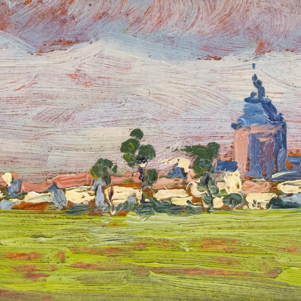 Carlo Follini "Paesaggio", olio su cartone, firmato, Epoca Primi '900-photo-6