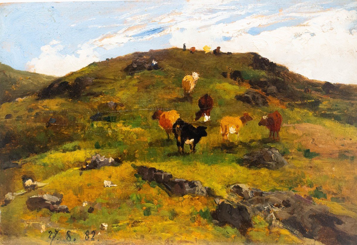Lorenzo Delleani, "Pascolo Alpestre", olio su tavola, 1882