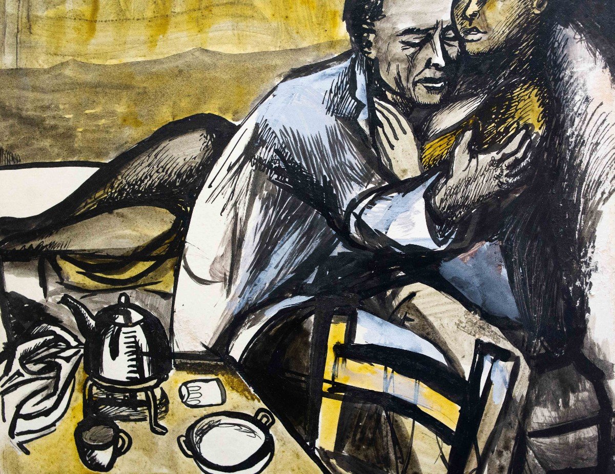 Renato Guttuso, "Amanti", gouache su carta intelata, firmato, 1960-photo-7