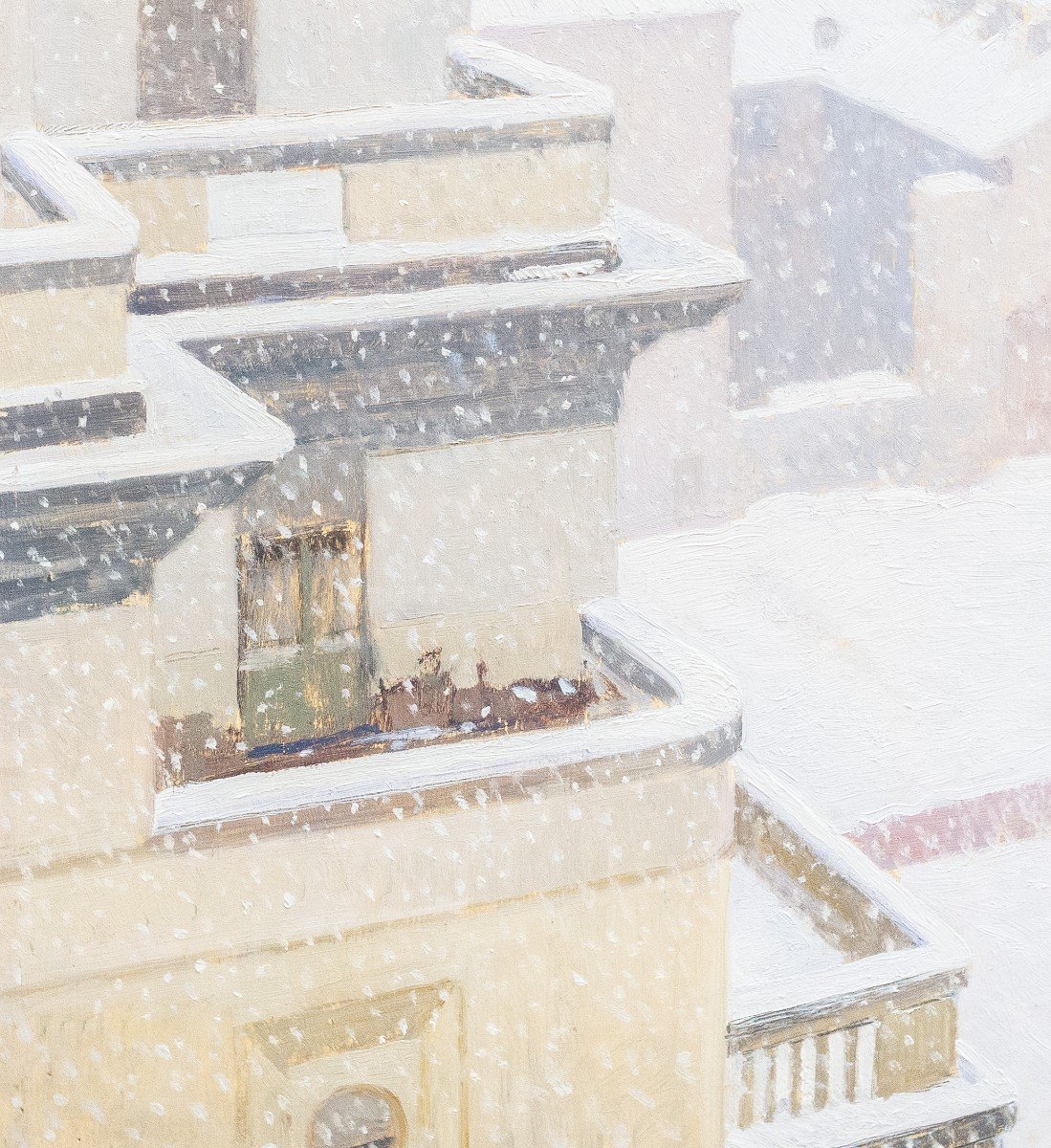 Enzo Gazzone, "Nevicata a Vercelli", olio su tavola, Epoca '900-photo-5