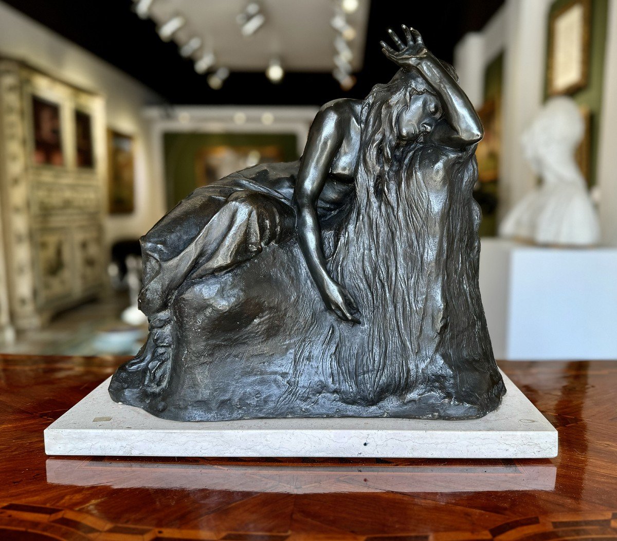 Pietro Canonica scultura in bronzo, "Veglia dell'Anima", firmato, 1901-photo-2
