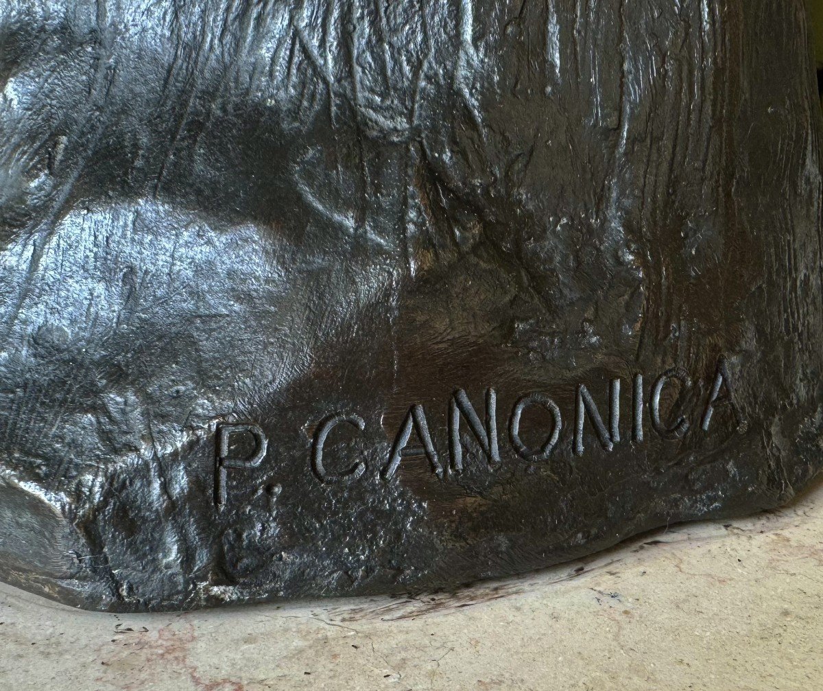 Pietro Canonica scultura in bronzo, "Veglia dell'Anima", firmato, 1901-photo-3