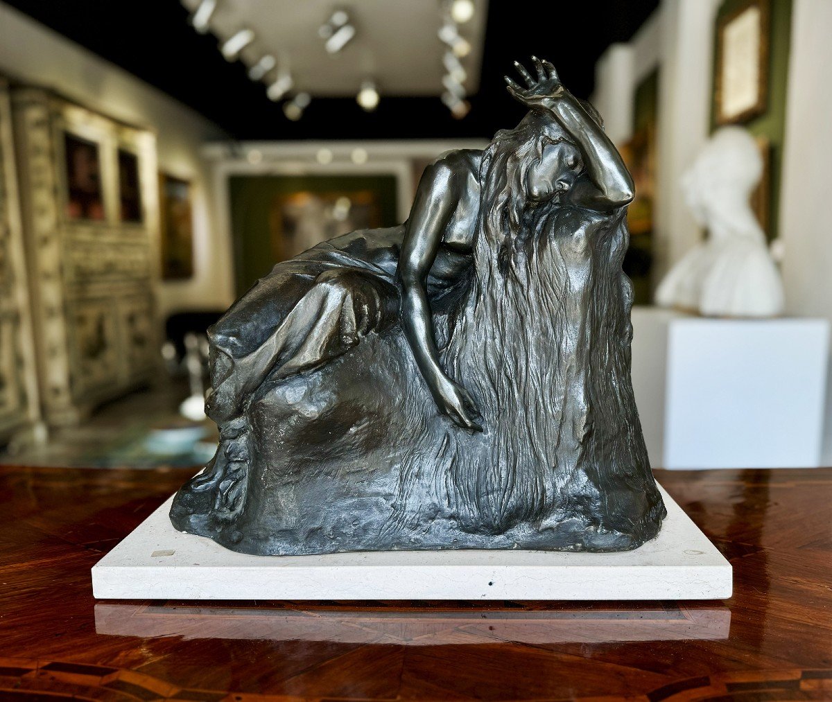 Pietro Canonica scultura in bronzo, "Veglia dell'Anima", firmato, 1901-photo-1