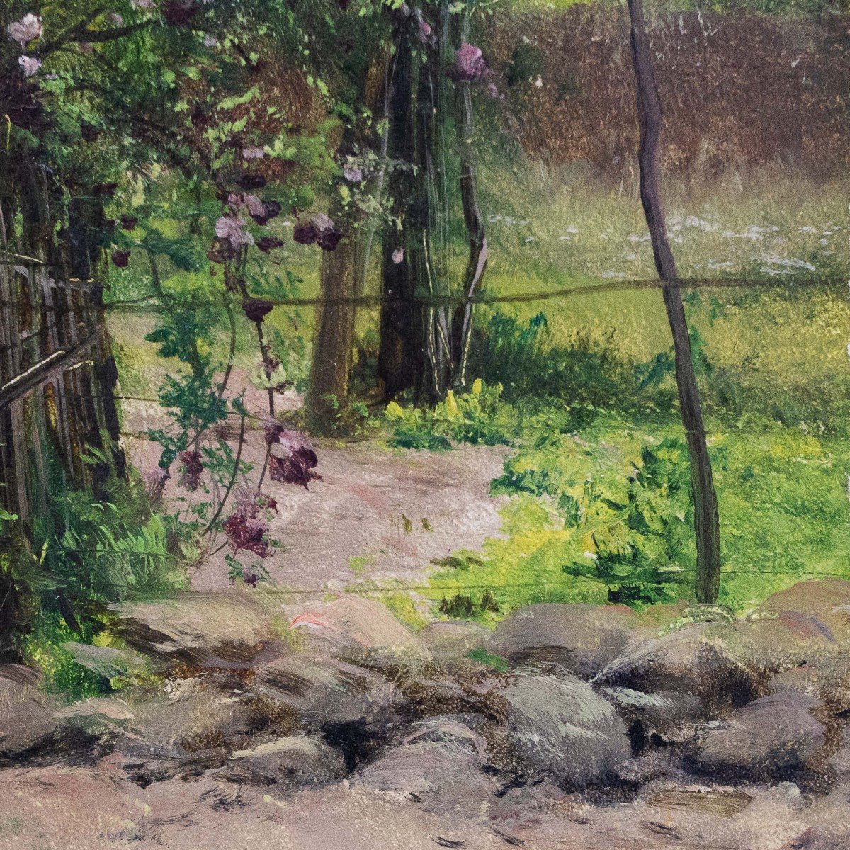 Francesco Bosso, olio su cartone, firmato, "Nel Giardino",  1917-photo-5