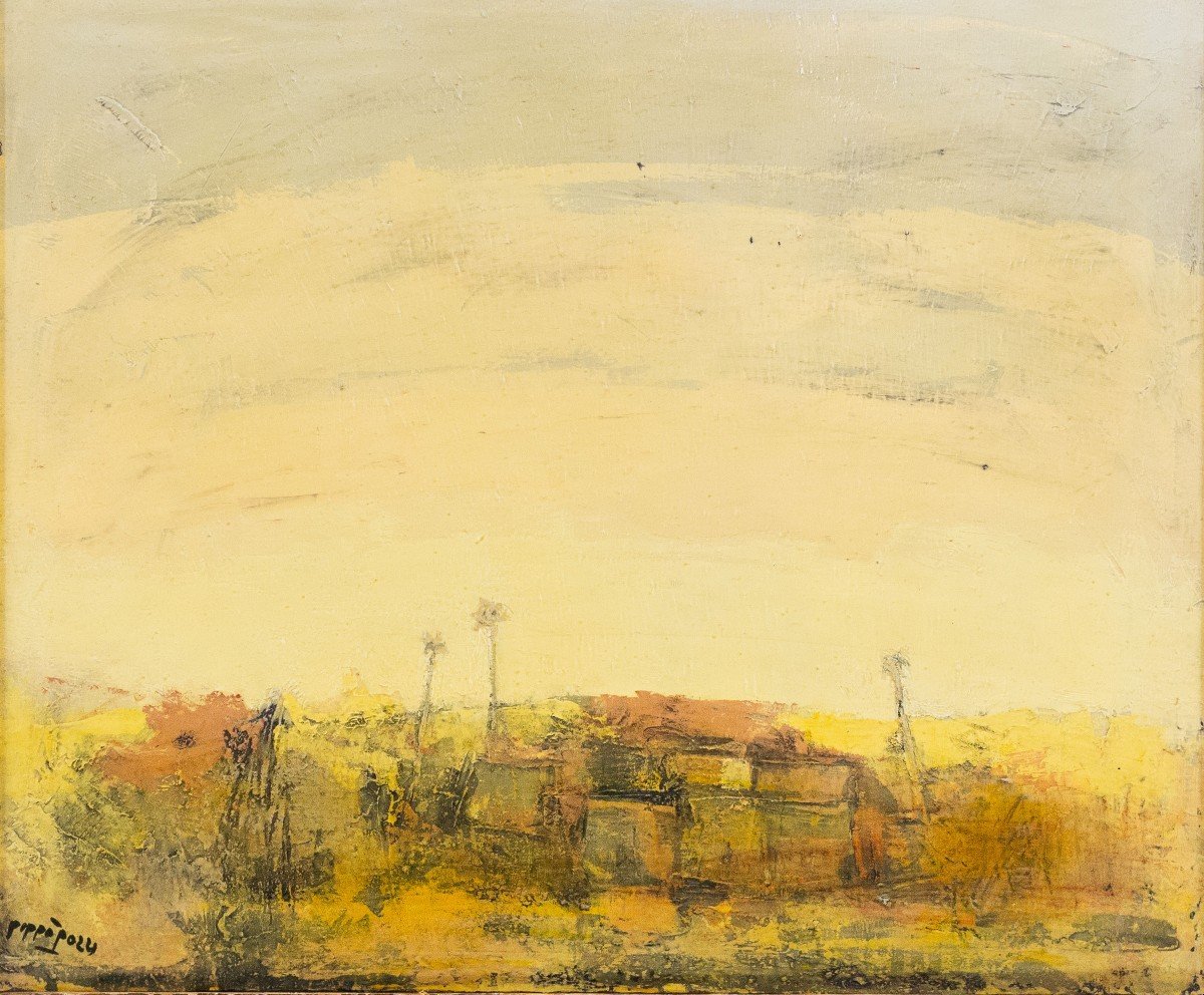 Pippo Pozzi, "Villaggio Egiziano", olio su tela, Epoca '900