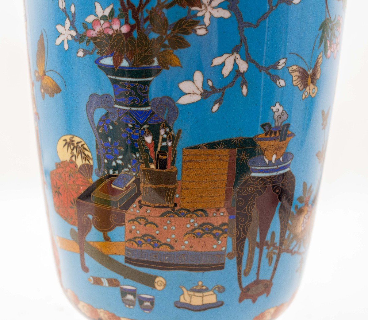 Vaso antico giapponese Meiji in smalto cloisonne, Primo '900-photo-3