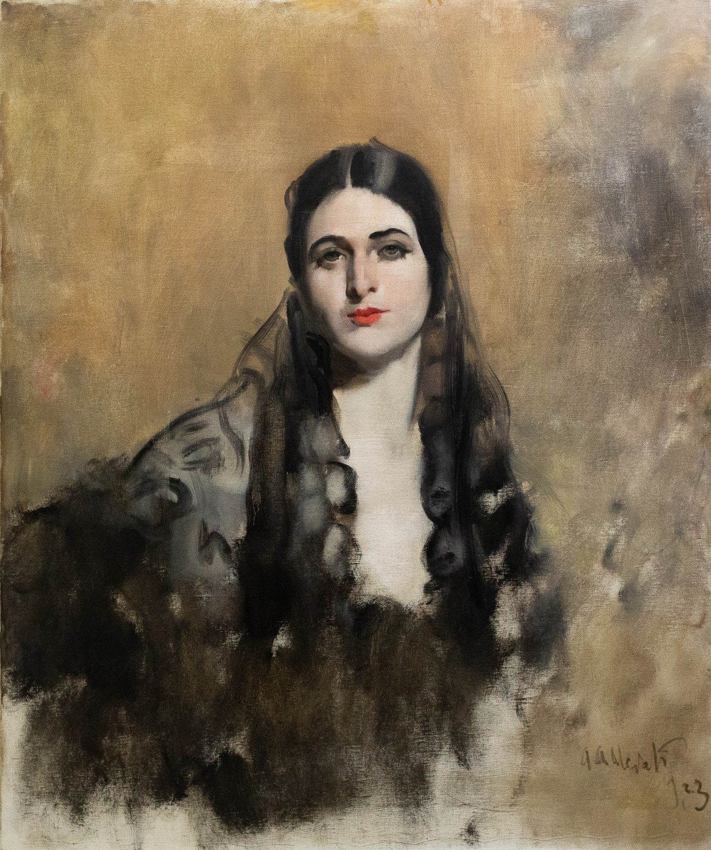 Antonio Ambrogio Alciati, "Ritratto di Nobildonna", olio su tela, firmato, 1923-photo-8