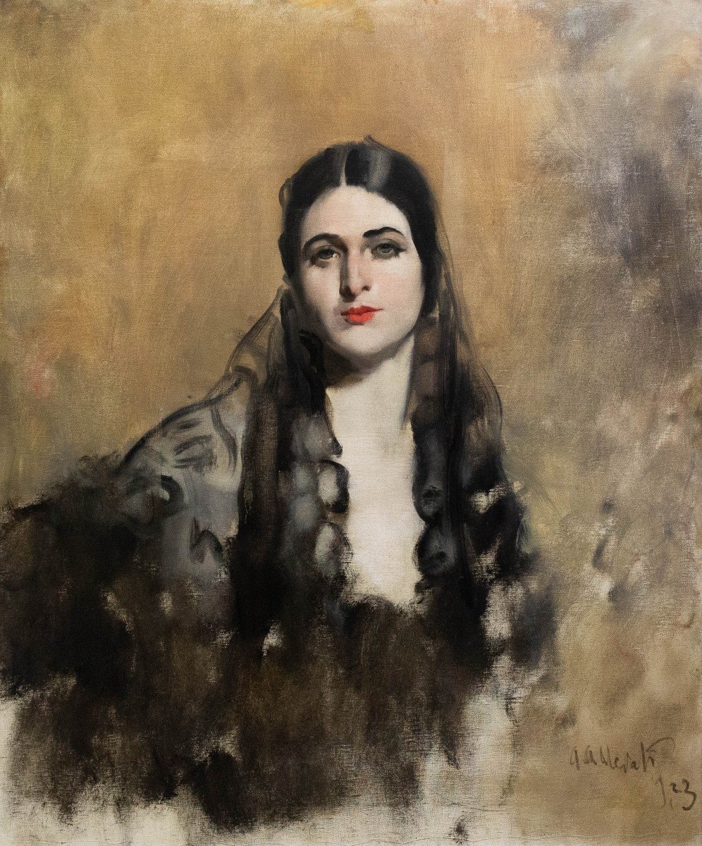 Antonio Ambrogio Alciati, "Ritratto di Nobildonna", olio su tela, firmato, 1923