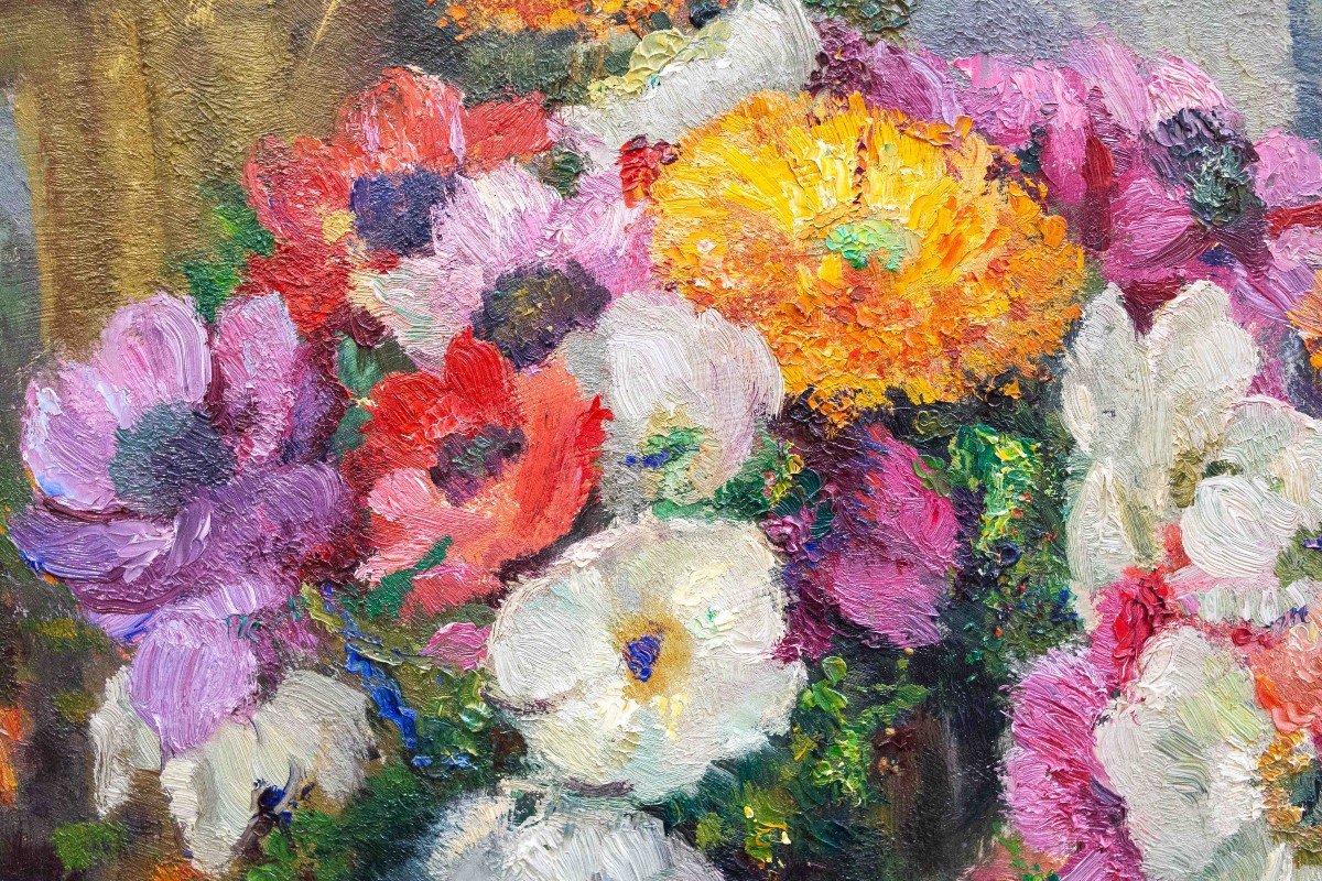 Giuseppe Sobrile, "Vasi di Fiori", olio su cartone pressato, firmato, 1952-photo-6