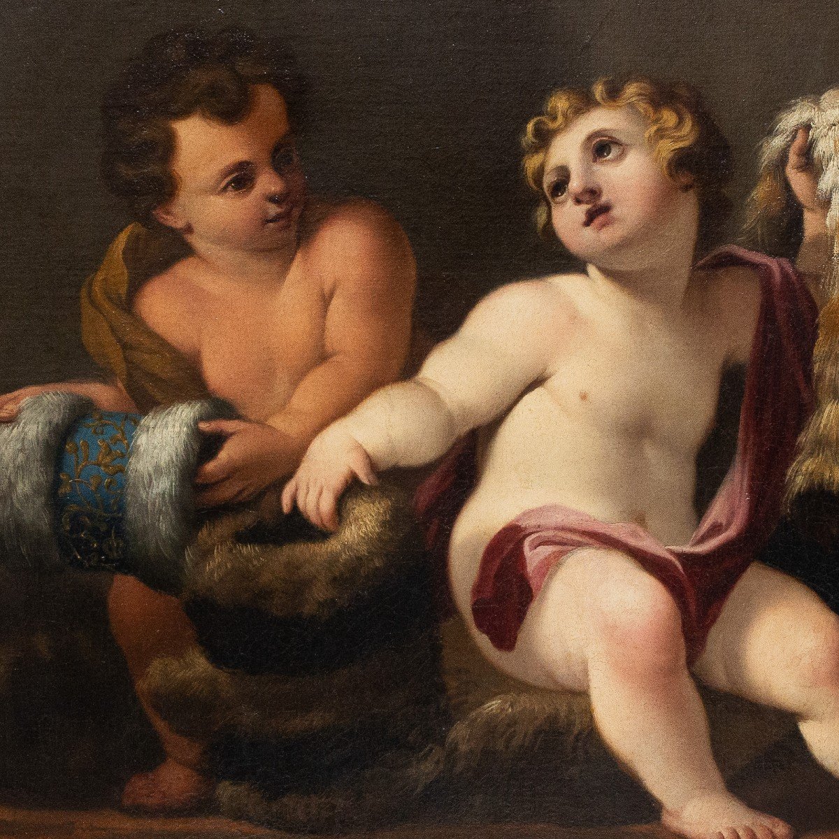 Antico dipinto, "Putti", olio su tela, Epoca '700-photo-3