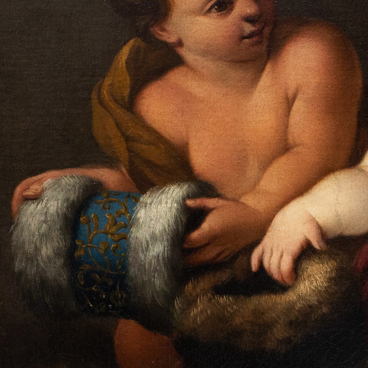 Antico dipinto, "Putti", olio su tela, Epoca '700-photo-1