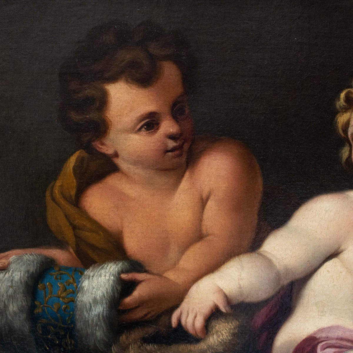 Antico dipinto, "Putti", olio su tela, Epoca '700-photo-4