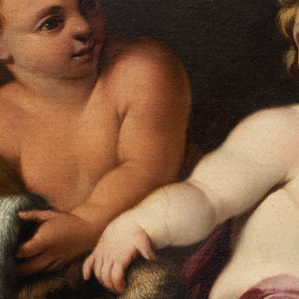 Antico dipinto, "Putti", olio su tela, Epoca '700-photo-5