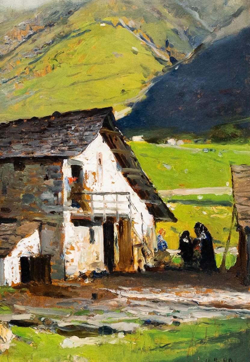 Lorenzo Delleani, olio su tavola, "Casa di Montagna", 1899