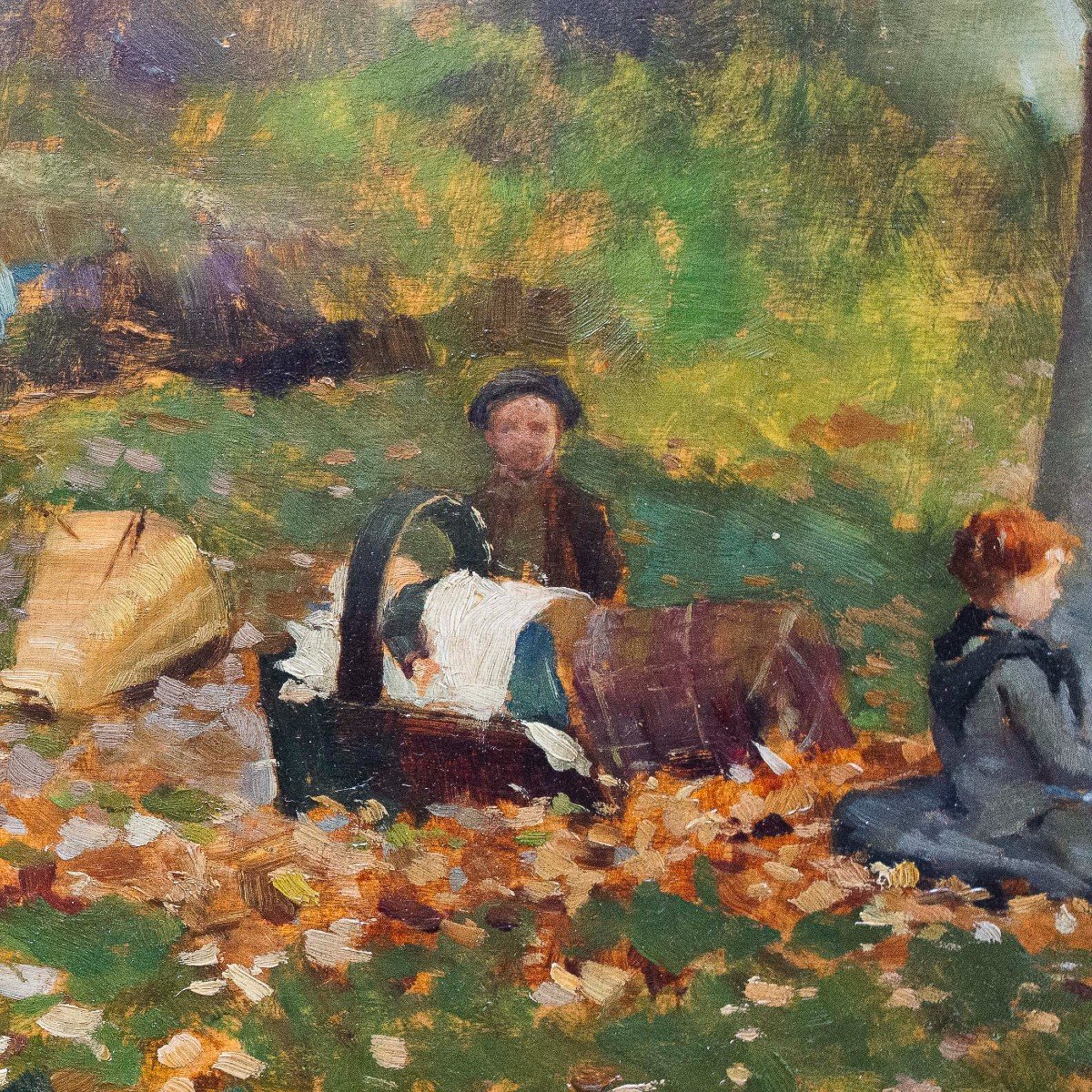 Giovanni Carpanetto, "Nel Bosco d'Ottobre", olio su tavola, firmato, 1892-photo-1