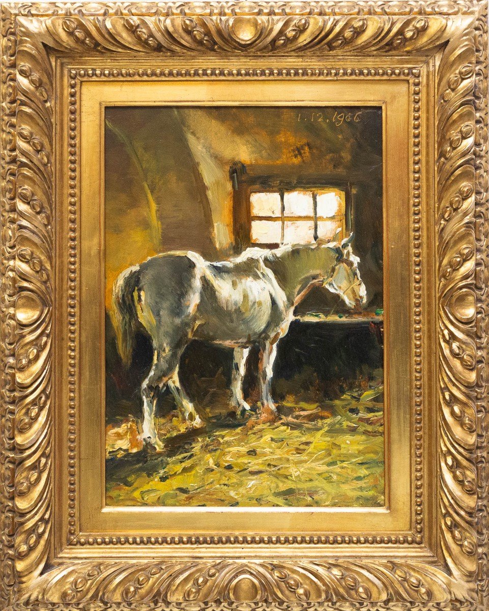 Lorenzo Delleani, olio su tavola, "Cavallo in scuderia", 1906-photo-2