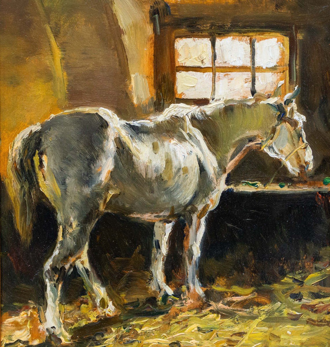 Lorenzo Delleani, olio su tavola, "Cavallo in scuderia", 1906-photo-1