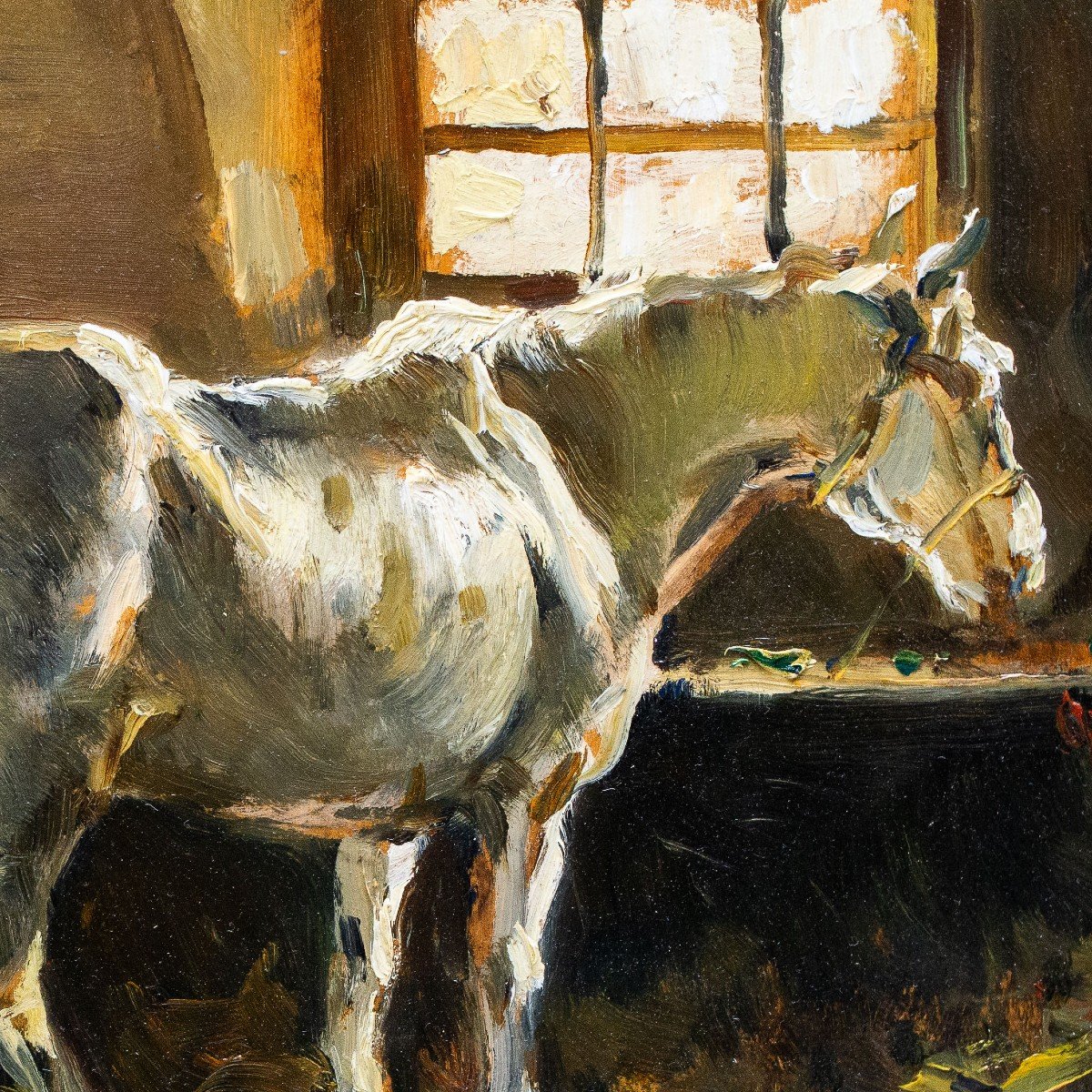 Lorenzo Delleani, olio su tavola, "Cavallo in scuderia", 1906-photo-2