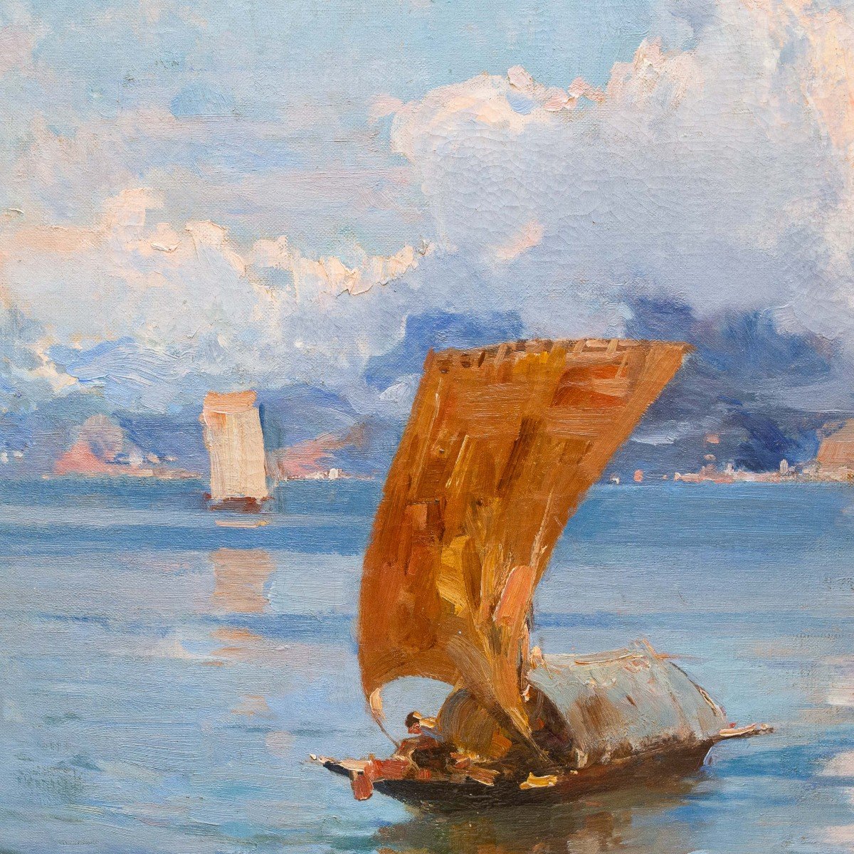 Paolo Sala, "Marina Ligure", olio su tela, firmato, Primi '900-photo-5