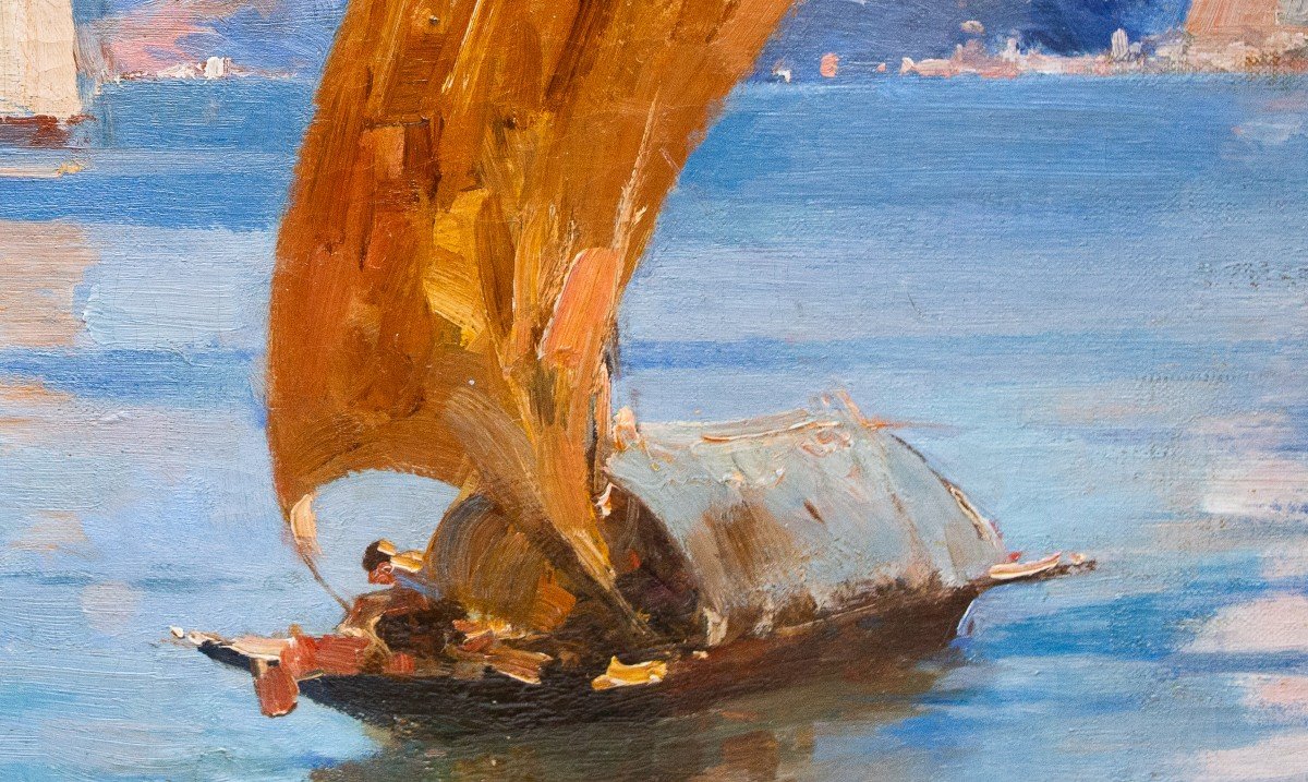 Paolo Sala, "Marina Ligure", olio su tela, firmato, Primi '900-photo-7