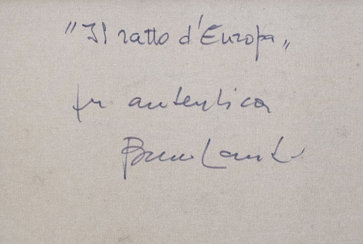 Grande dipinto di Bruno Landi, "Il Ratto d'Europa", firmato, olio su tela, 1995-photo-4