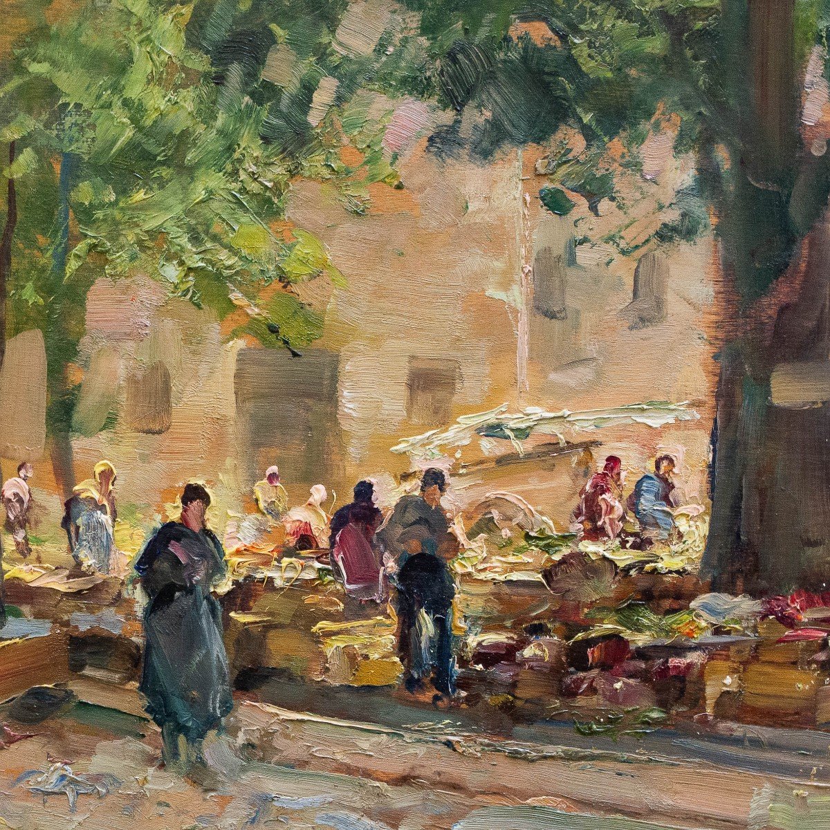 Carlo Follini, "Scena di Mercato", olio su tavola, firmato e datato 1930-photo-3