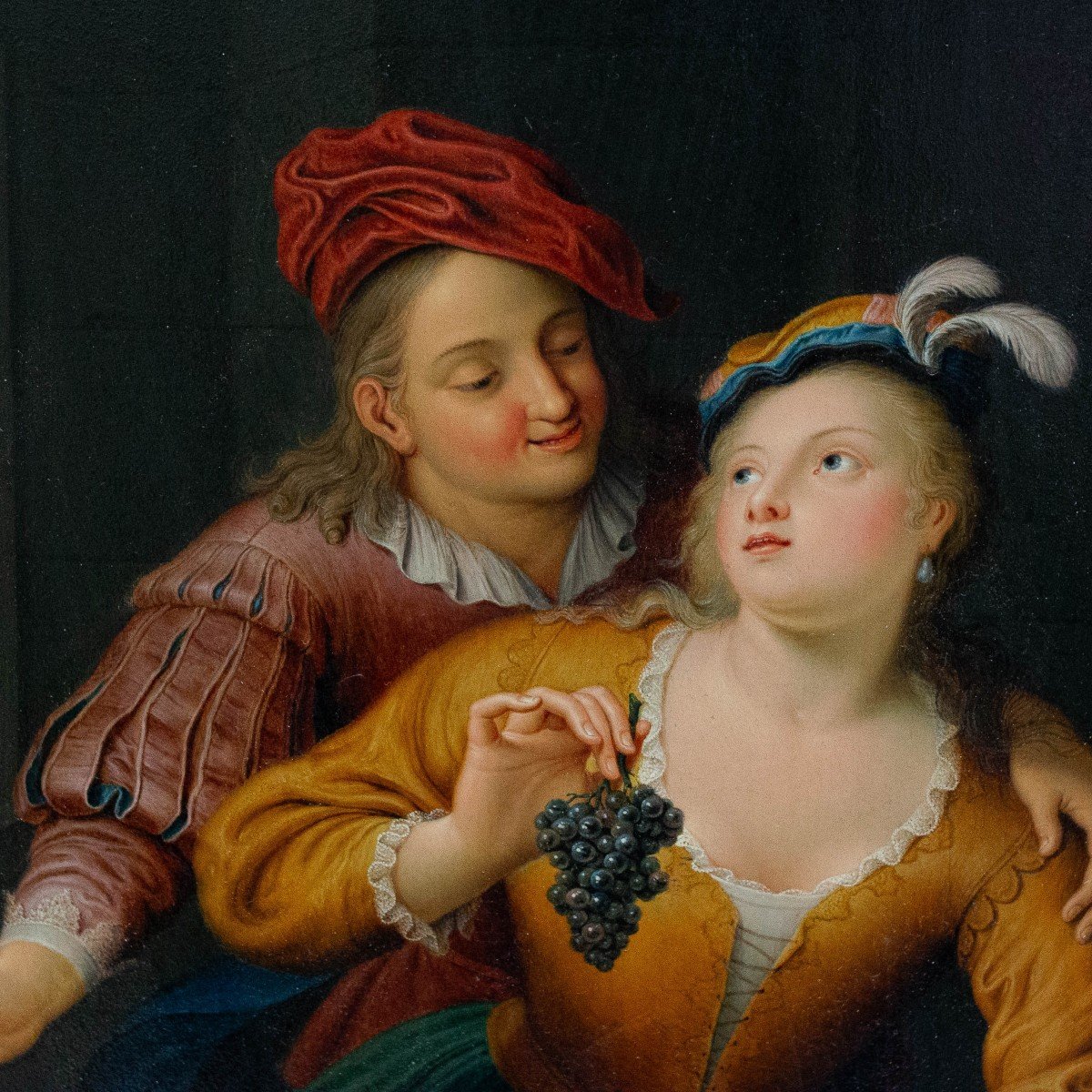 Gérard Wigmana, "Il Corteggiamento", olio su tavola, firmato, 1740-photo-1