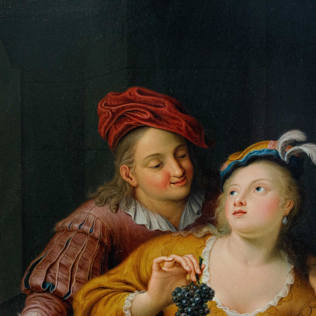 Gérard Wigmana, "Il Corteggiamento", olio su tavola, firmato, 1740-photo-6