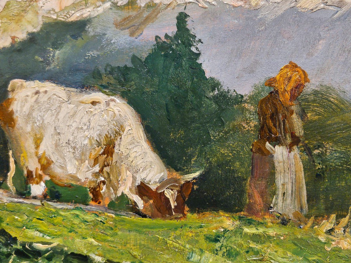 Lorenzo Delleani, "Mucche al pascolo in montagna", olio su tavoletta, 20.8.1903-photo-1