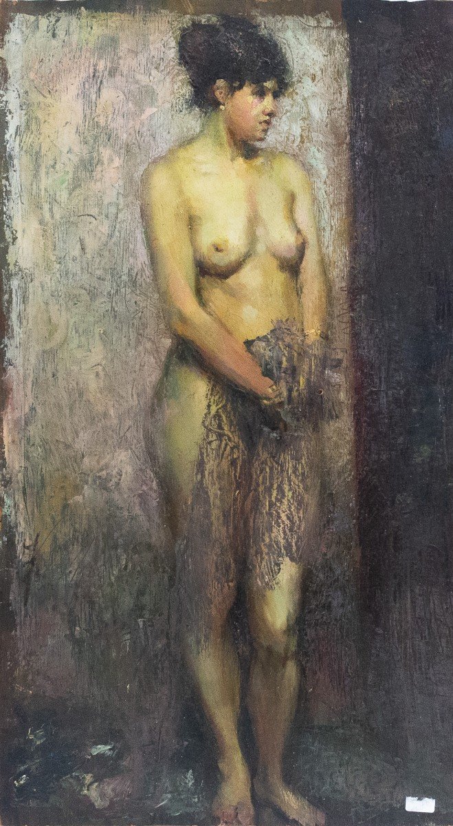 Cesare Tallone, "Nudi Femminili", olio su tavola, firmato, 1886-photo-2