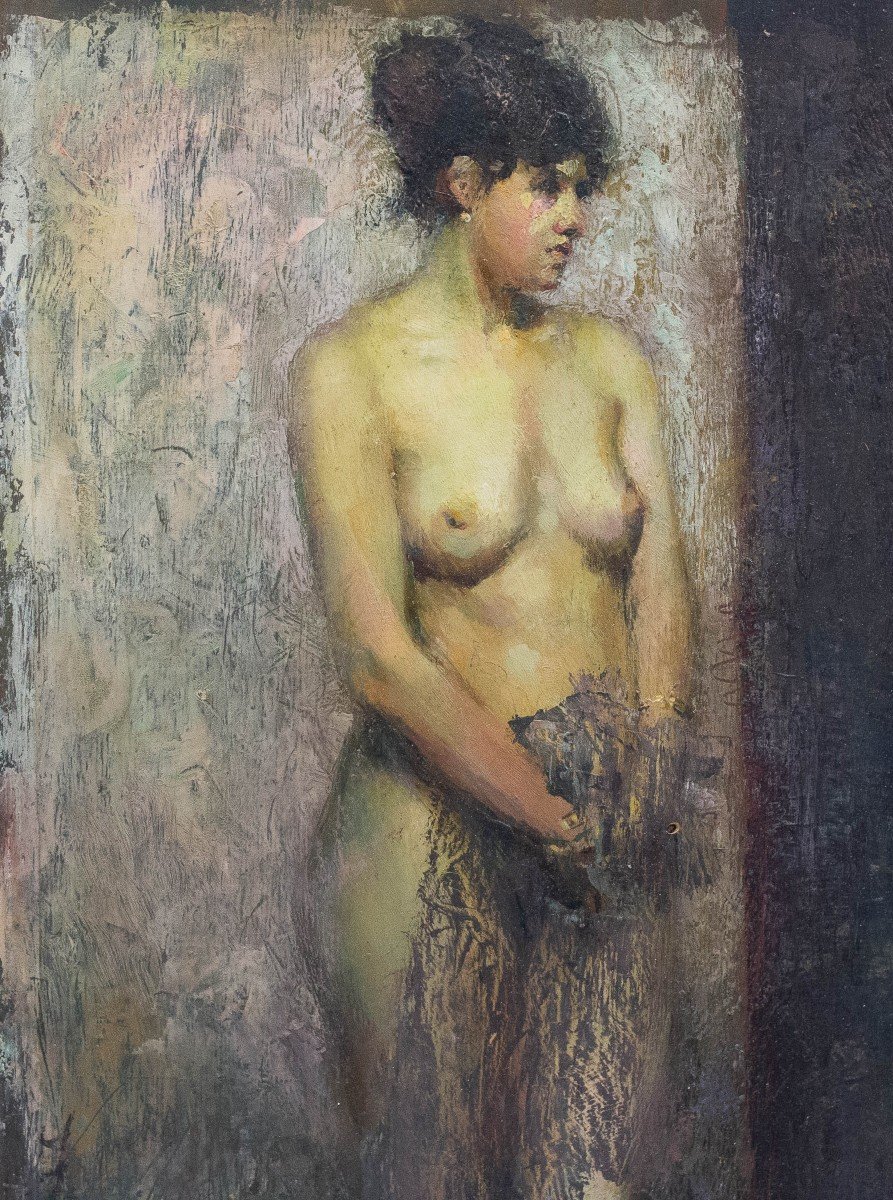 Cesare Tallone, "Nudi Femminili", olio su tavola, firmato, 1886-photo-1