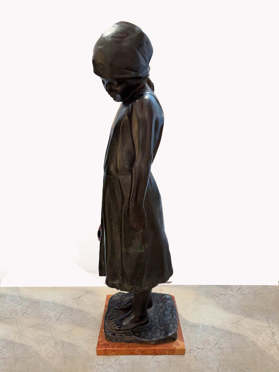 Vincenzo Aurisicchio, "Bambina", scultura in bronzo, firmato, XIX Secolo-photo-4