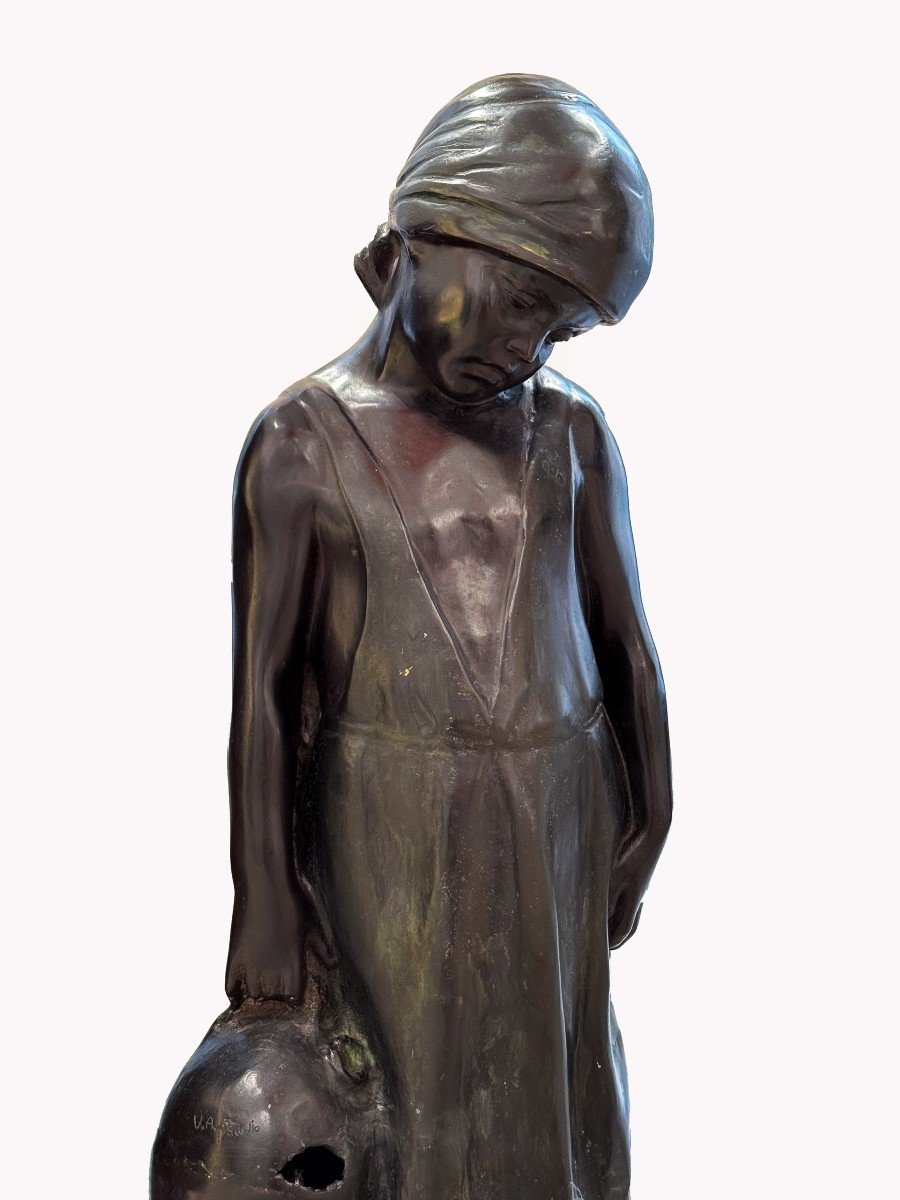 Vincenzo Aurisicchio, "Bambina", scultura in bronzo, firmato, XIX Secolo-photo-1