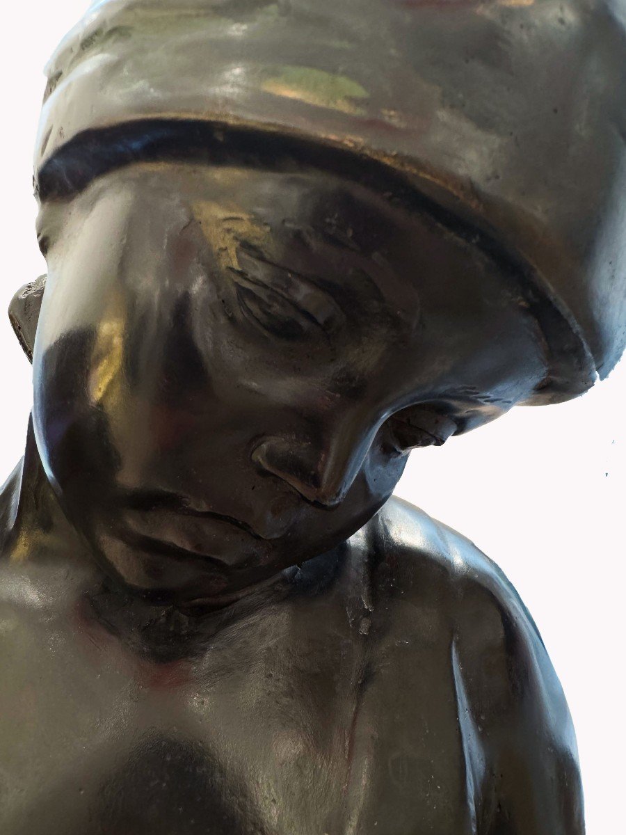 Vincenzo Aurisicchio, "Bambina", scultura in bronzo, firmato, XIX Secolo-photo-5