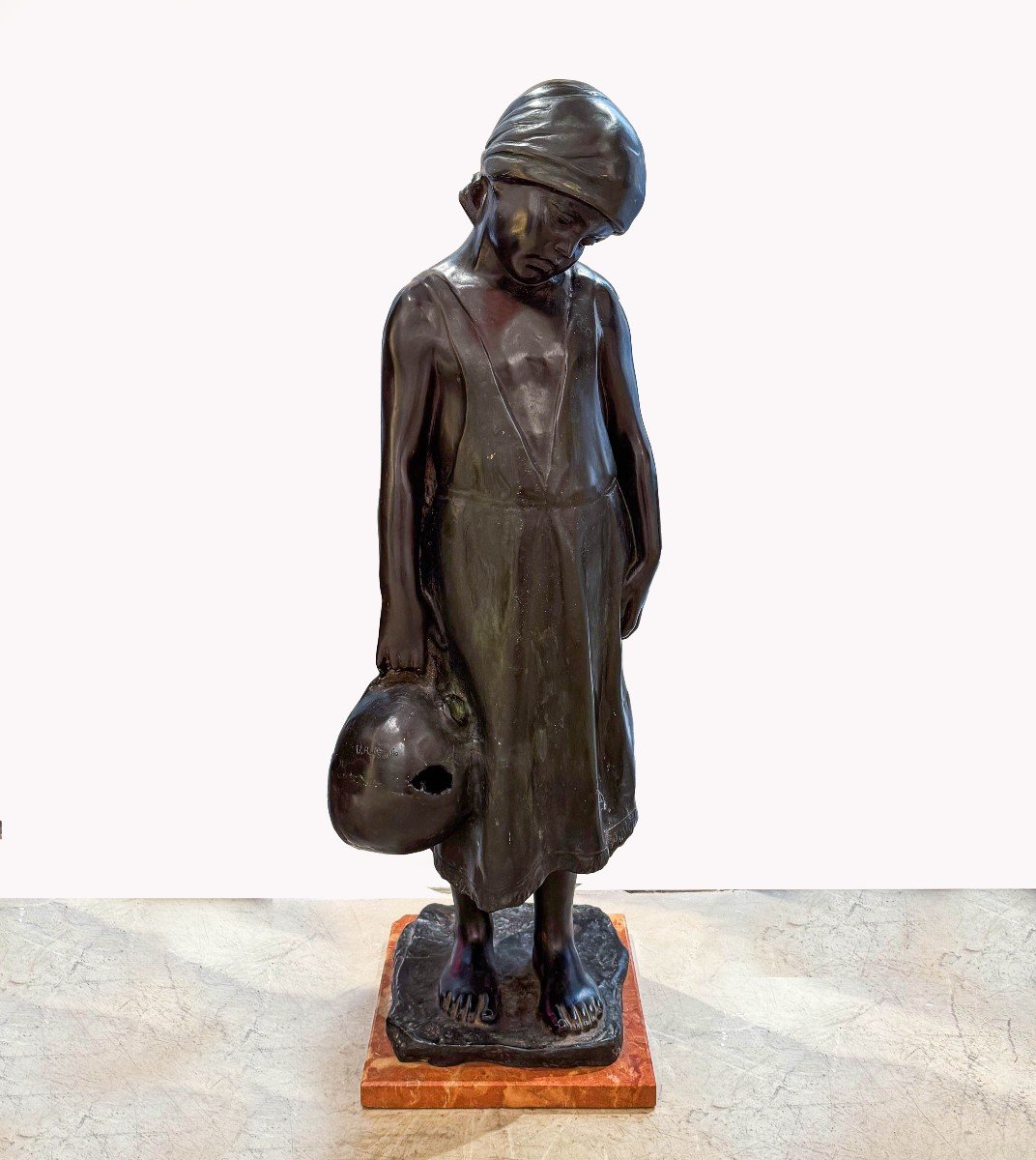 Vincenzo Aurisicchio, "Bambina", scultura in bronzo, firmato, XIX Secolo