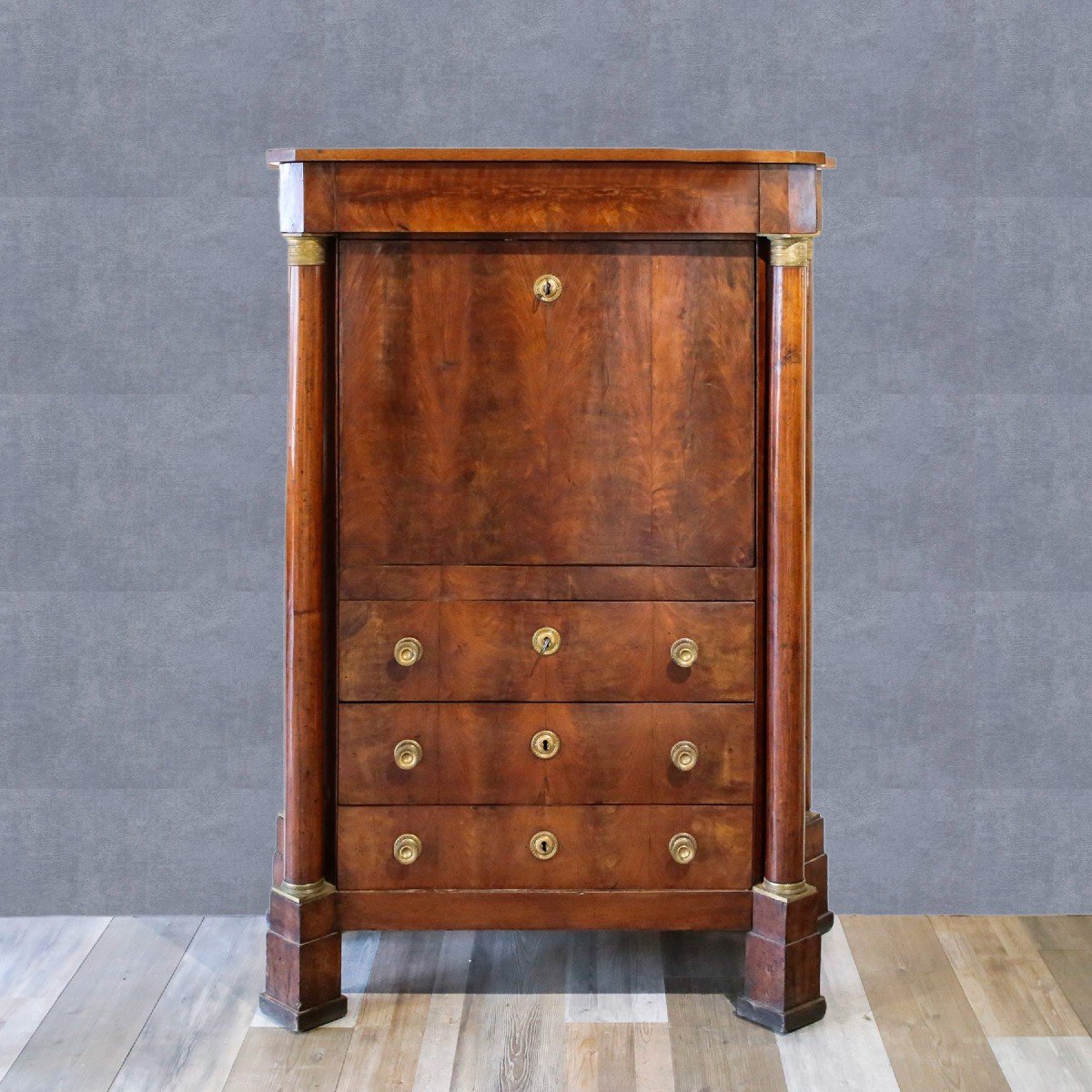 Secretaire d'Origine Emilia En Noyer, Style Empire, Période 18ème Siècle-photo-4