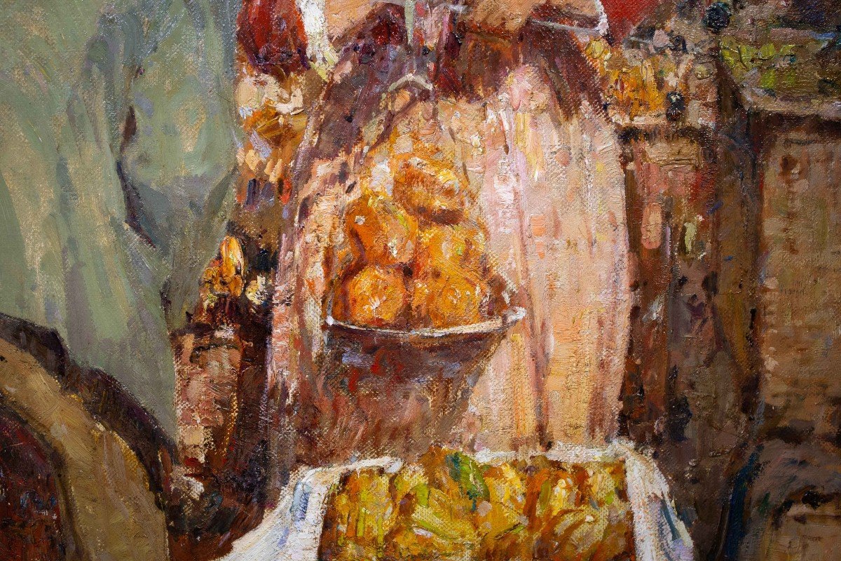 Marché Au Poivre à Chivasso Huile Sur Toile, 180 X 200 Cm Signé, Daté Et Situé 1919, En Bas à D-photo-2