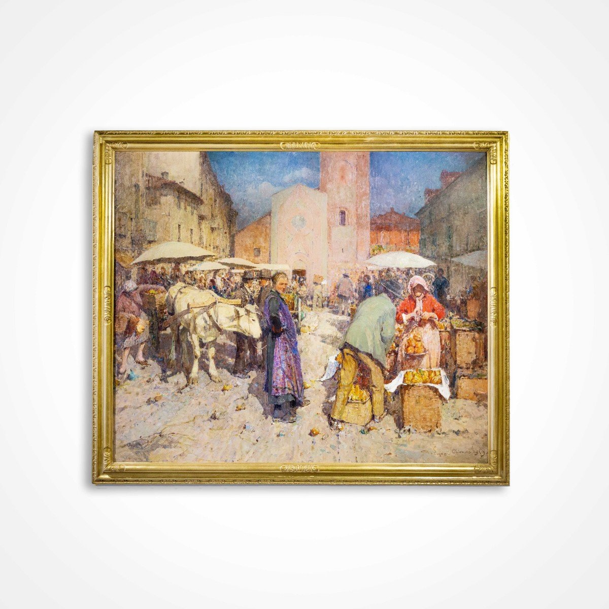 Marché Au Poivre à Chivasso Huile Sur Toile, 180 X 200 Cm Signé, Daté Et Situé 1919, En Bas à D-photo-4