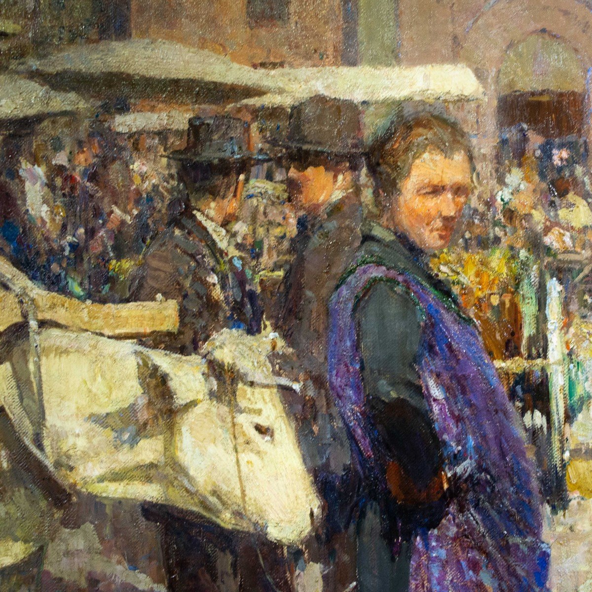 Marché Au Poivre à Chivasso Huile Sur Toile, 180 X 200 Cm Signé, Daté Et Situé 1919, En Bas à D-photo-8