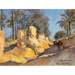 Olio su tavola, di Lidio Ajmone, "Tripoli", firmato, 1912