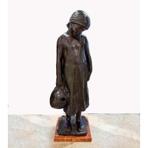 Vincenzo Aurisicchio, "Bambina", scultura in bronzo, firmato, XIX Secolo