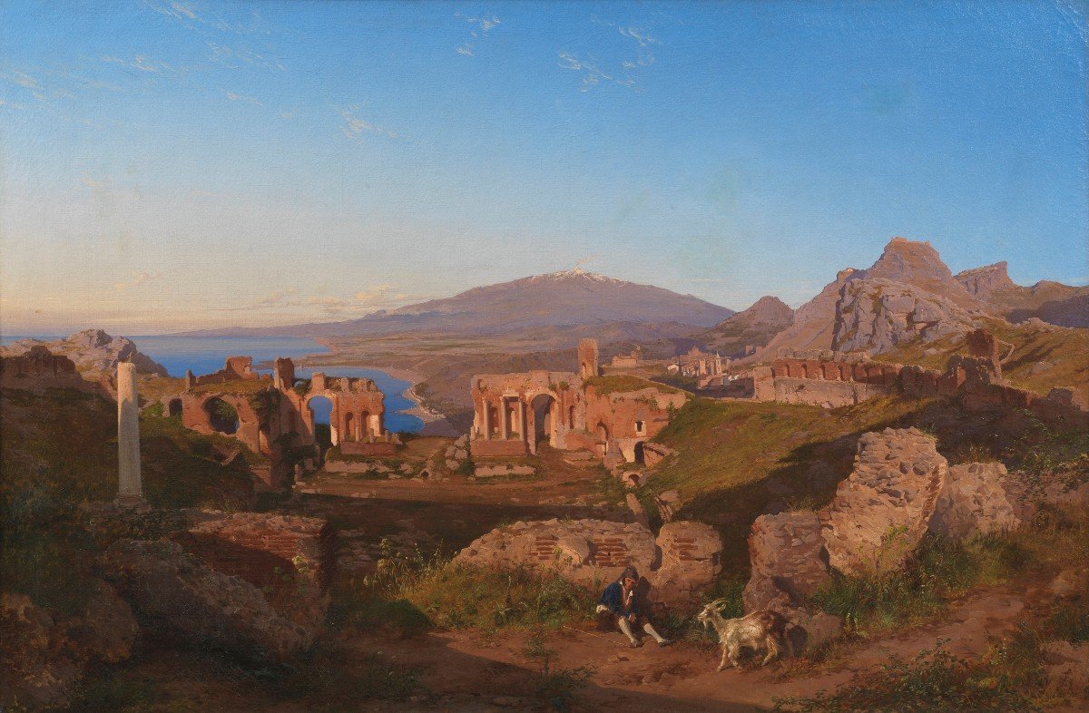 Alessandro La Volpe Veduta del teatro di Taormina con l'Etna sullo sfondo, 1851