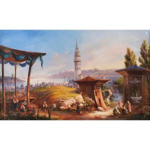 Pasquale Mattei - Veduta di Istanbul con la torre del fuoco di Beyazit