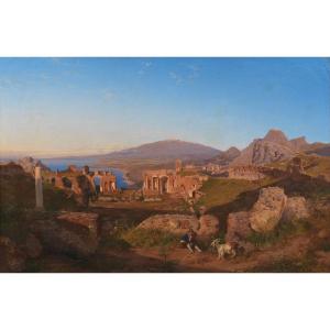 Alessandro La Volpe Veduta del teatro di Taormina con l'Etna sullo sfondo, 1851