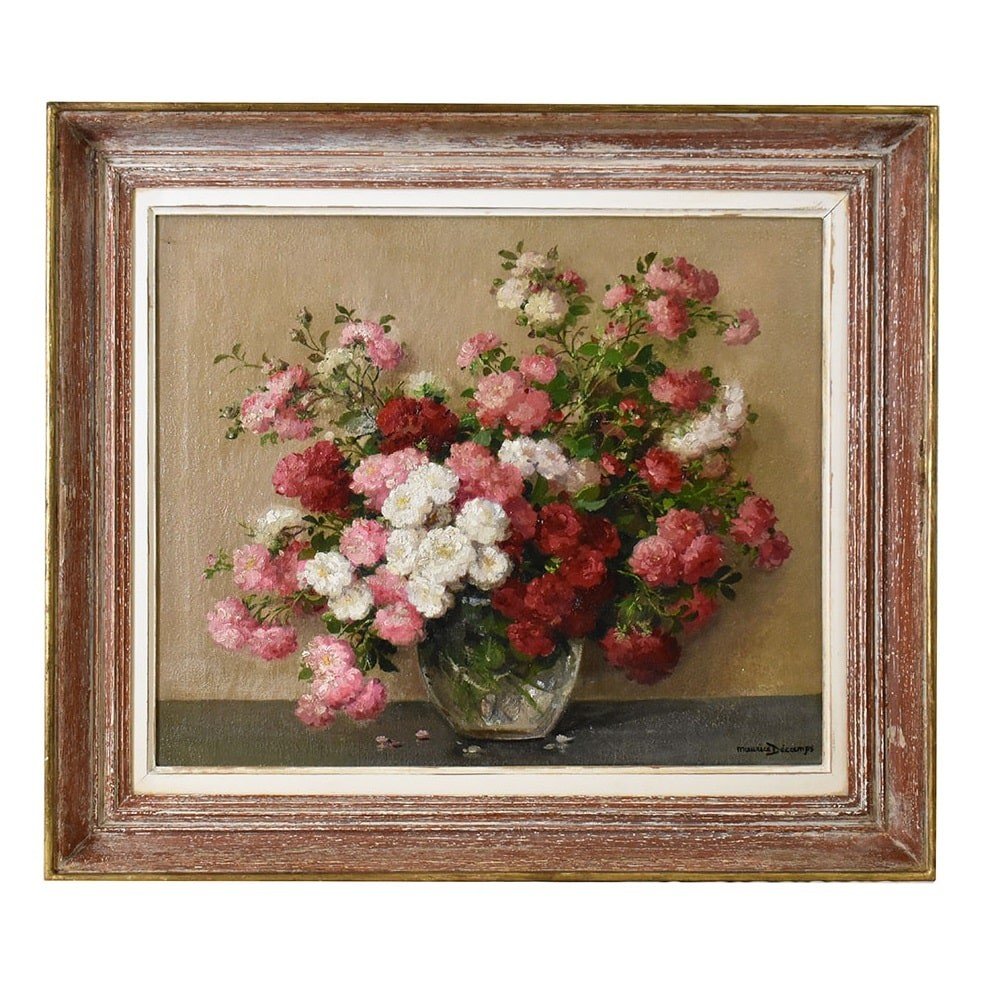 QUADRI ANTICHI, ART DECO, NATURA MORTA CON FIORI, PICCOLE ROSE, OLIO SU TELA, XX . (QF563)