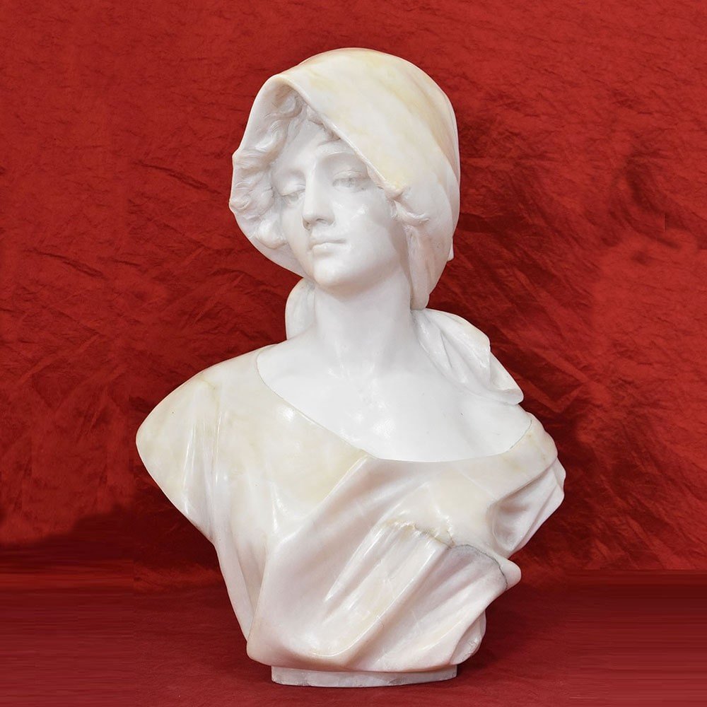 SCULTURE ANTICHE IN ALABASTRO, SCULTURA  ANTICA DI DONNA, BUSTO DI RAGAZZA, FINE XIX. (STAL84)-photo-2