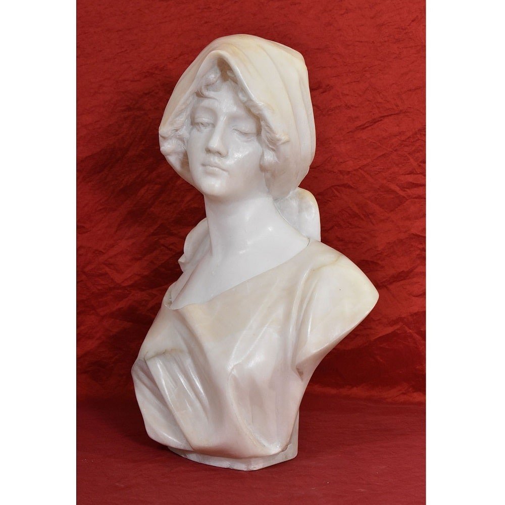 SCULTURE ANTICHE IN ALABASTRO, SCULTURA  ANTICA DI DONNA, BUSTO DI RAGAZZA, FINE XIX. (STAL84)-photo-3