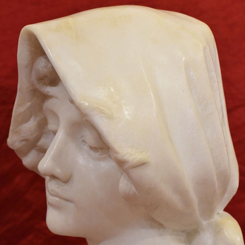 SCULTURE ANTICHE IN ALABASTRO, SCULTURA  ANTICA DI DONNA, BUSTO DI RAGAZZA, FINE XIX. (STAL84)-photo-1