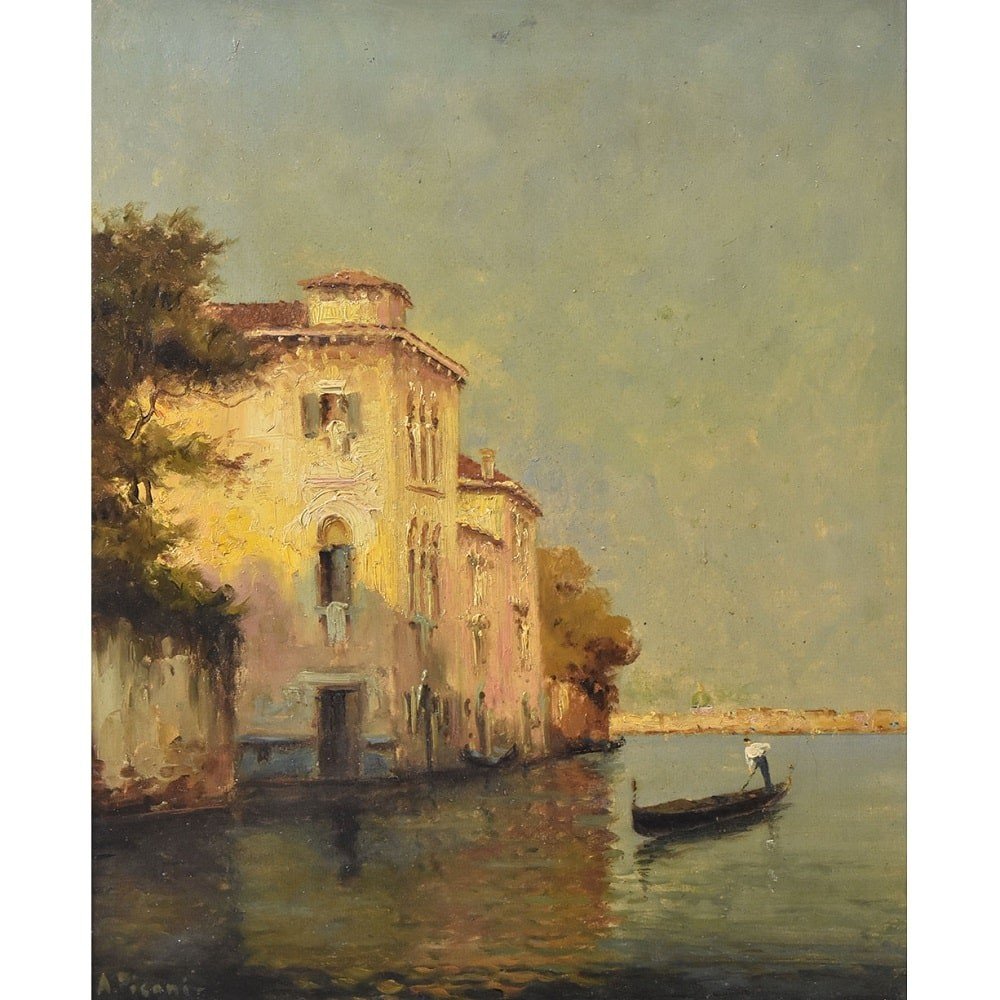 DIPINTI ANTICHI, QUADRI VEDUTA DI VENEZIA E GONDOLA, OLIO SU TELA, XX SECOLO. (QP580)-photo-2